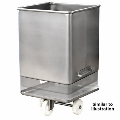 Stainless steel tote bin with detachable wheeled base