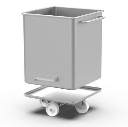Stainless steel tote bin with detachable wheeled base