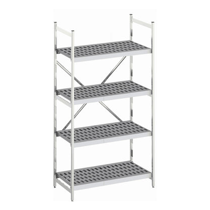 Aluminium modular shelving unit with polymer louvred shelves