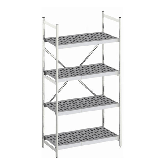 Aluminium modular shelving unit with polymer louvred shelves