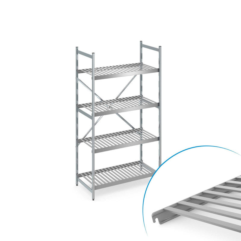 Aluminium slatted modular shelving unit