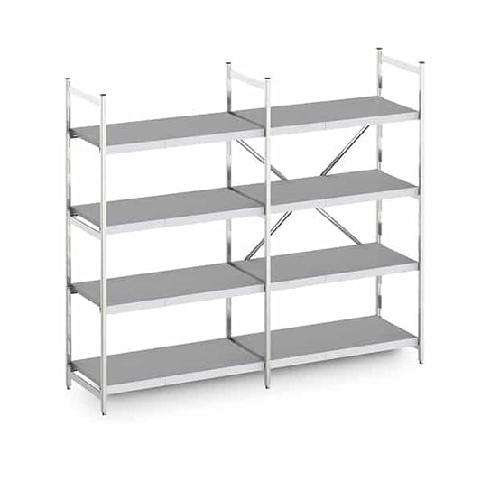 Aluminium modular shelving unit with polymer solid shelves