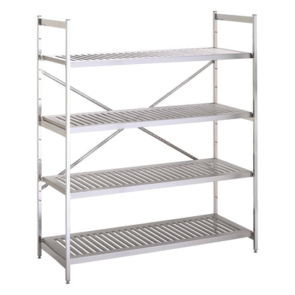 Stainless steel slatted modular shelving unit