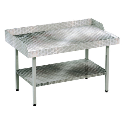 Stainless steel circular polished table with solid undershelf, upstand and outlet