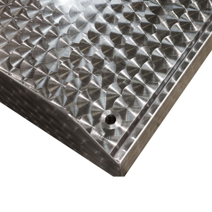 Stainless steel circular polished table with solid undershelf, upstand and outlet