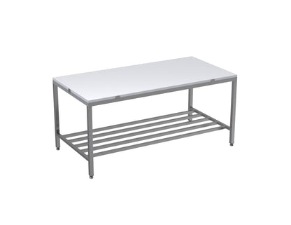 Poly top stainless steel table with multibar undershelf