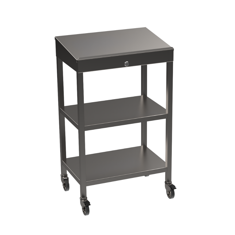 Stainless steel writing desk with double undershelf