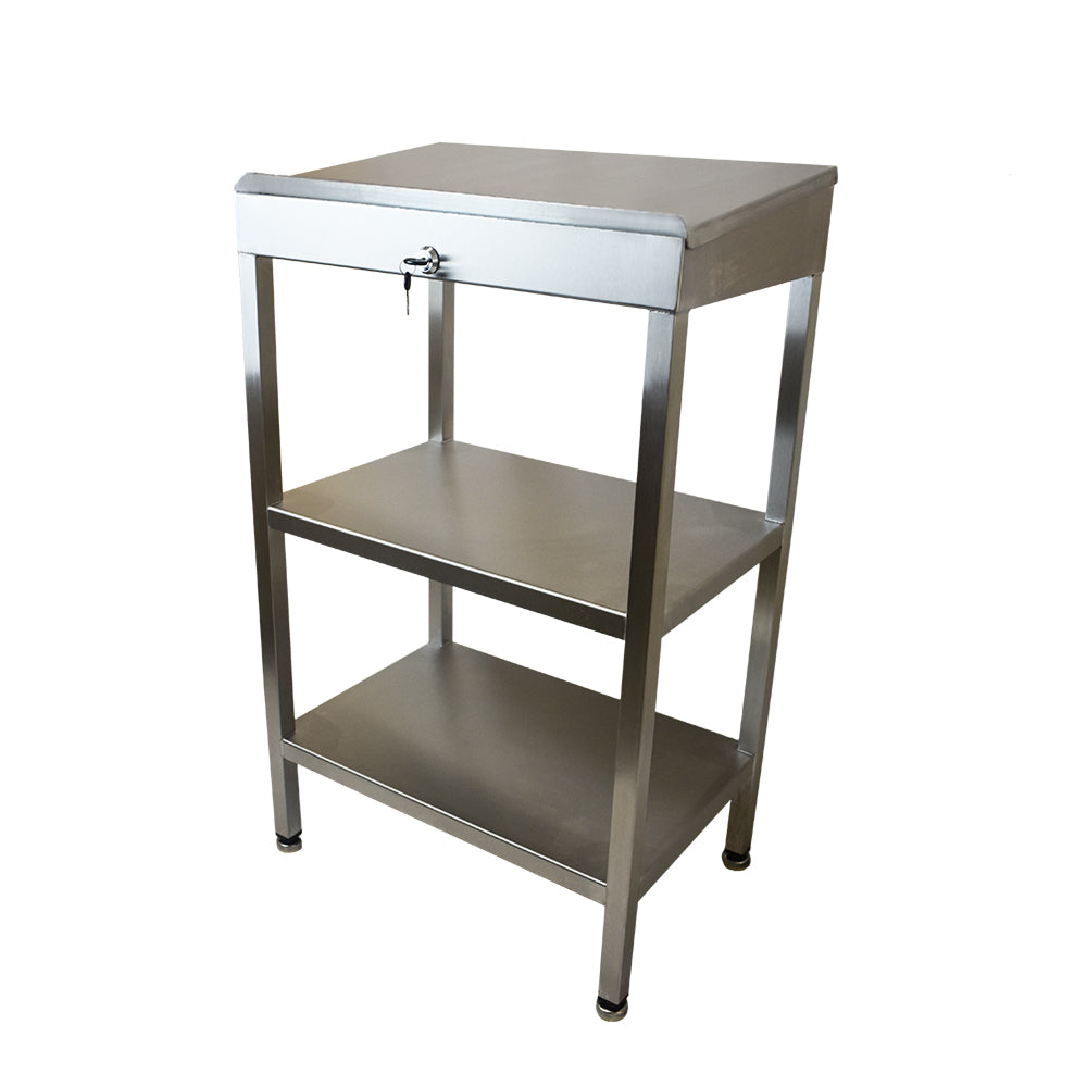 Stainless steel writing desk with double undershelf