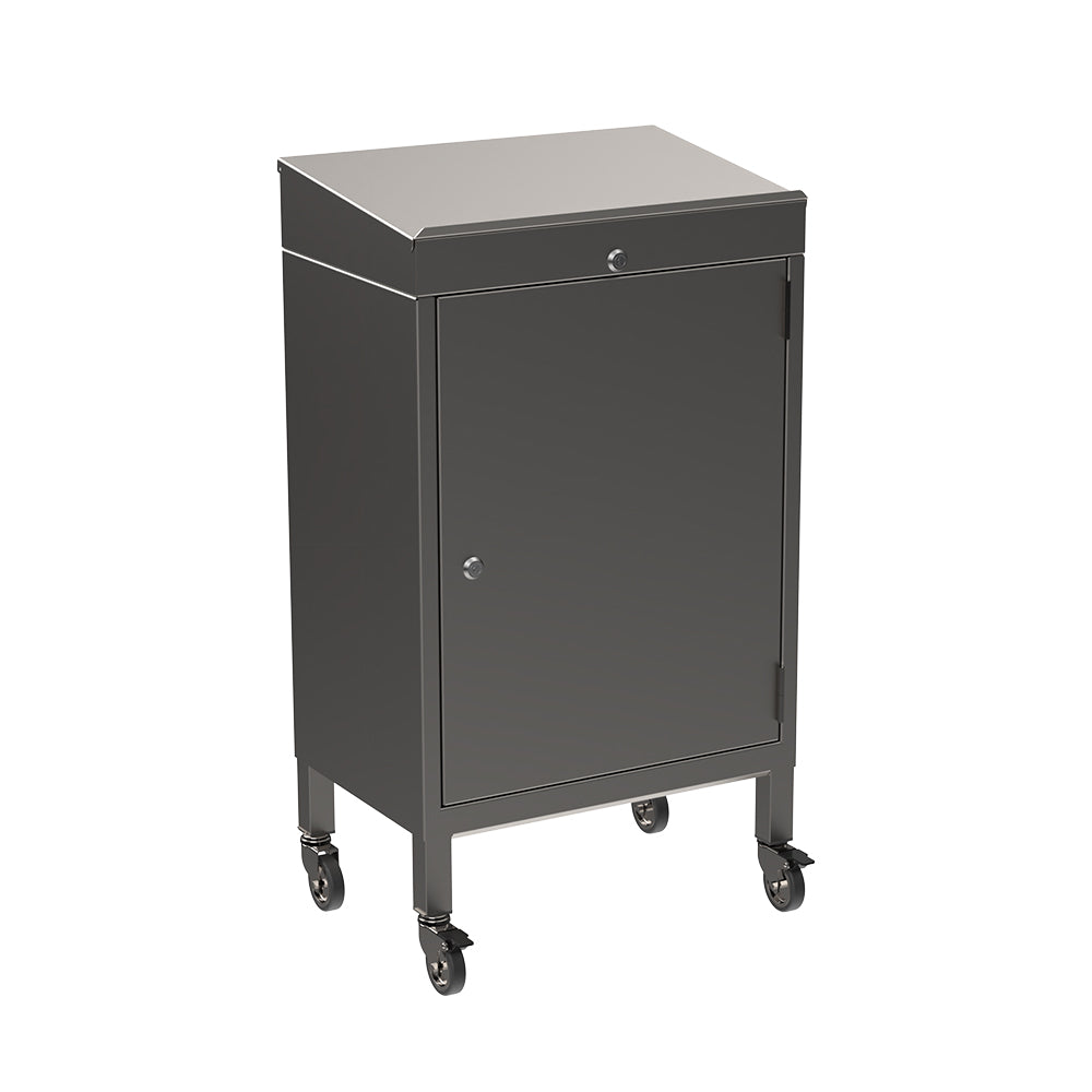 Stainless steel writing desk with cupboard