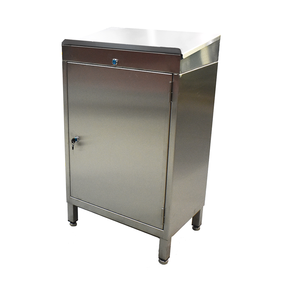 Stainless steel writing desk with cupboard