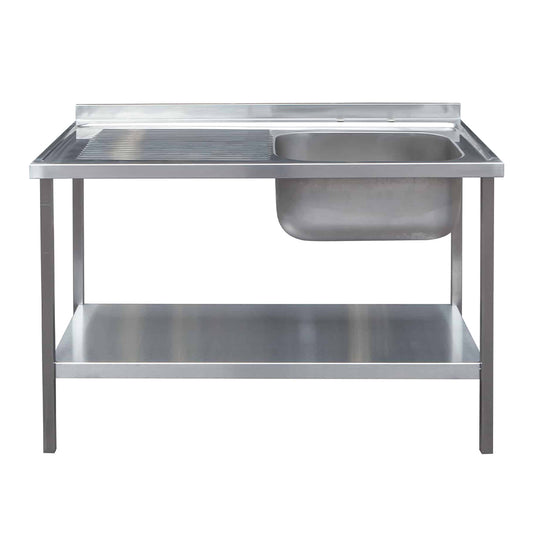 Stainless steel single bowl sink with drainer and under shelf