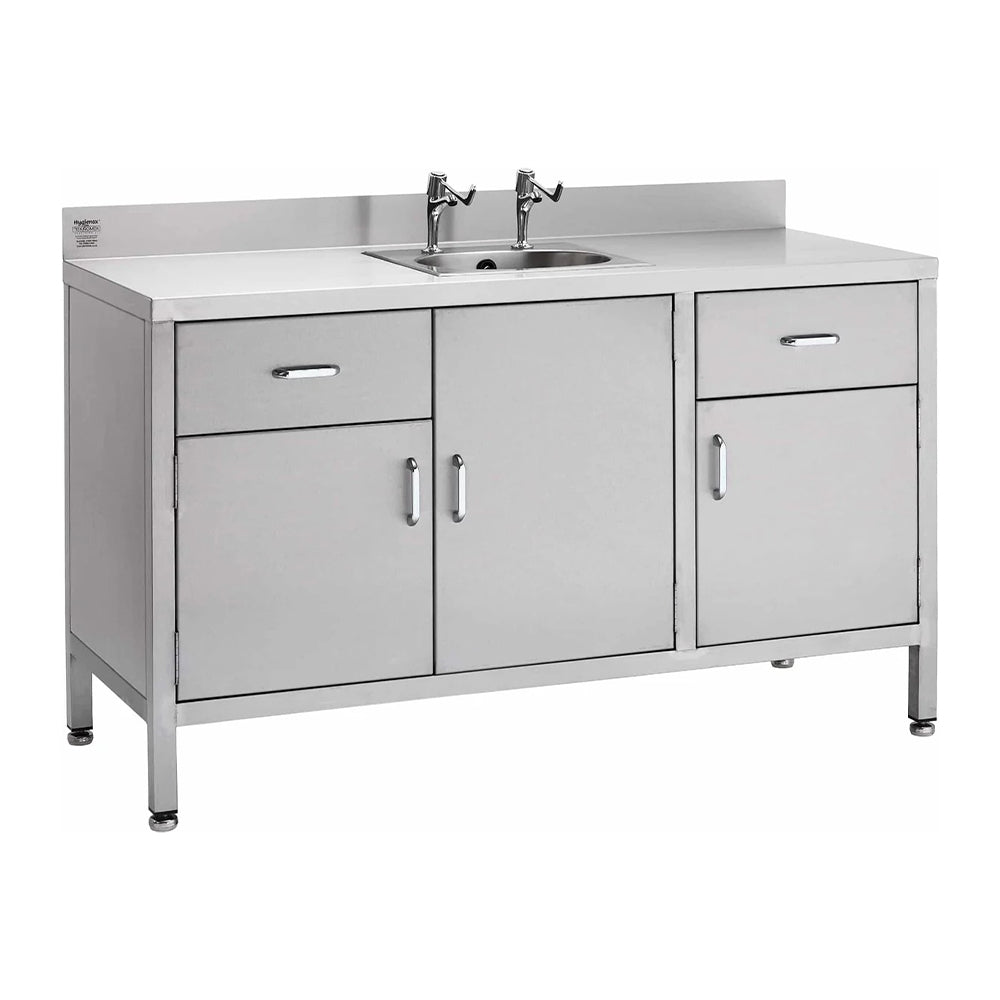 Stainless steel sink with double cupboard and 2 drawers