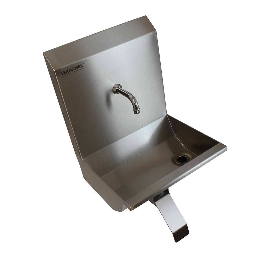 Stainless steel one station knee operated wash trough