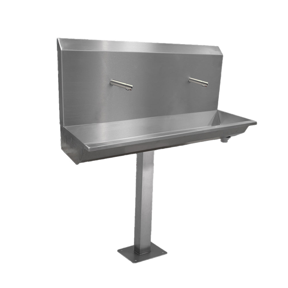 Stainless steel two station sensor operated wash trough