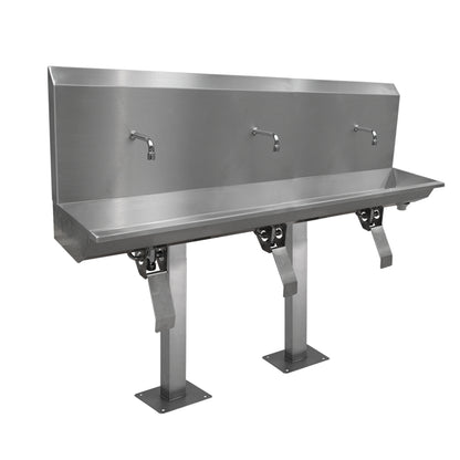 Stainless steel three station knee operated wash trough