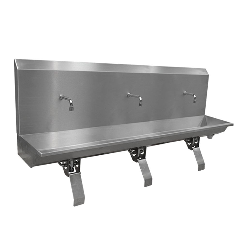 Stainless steel three station knee operated wash trough