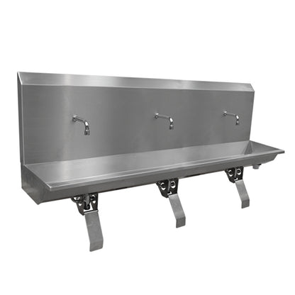 Stainless steel three station knee operated wash trough