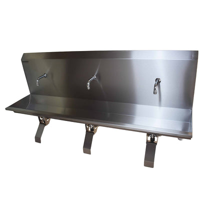 Stainless steel three station knee operated wash trough