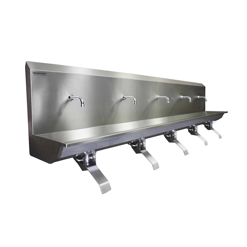 Stainless steel five station knee operated wash trough