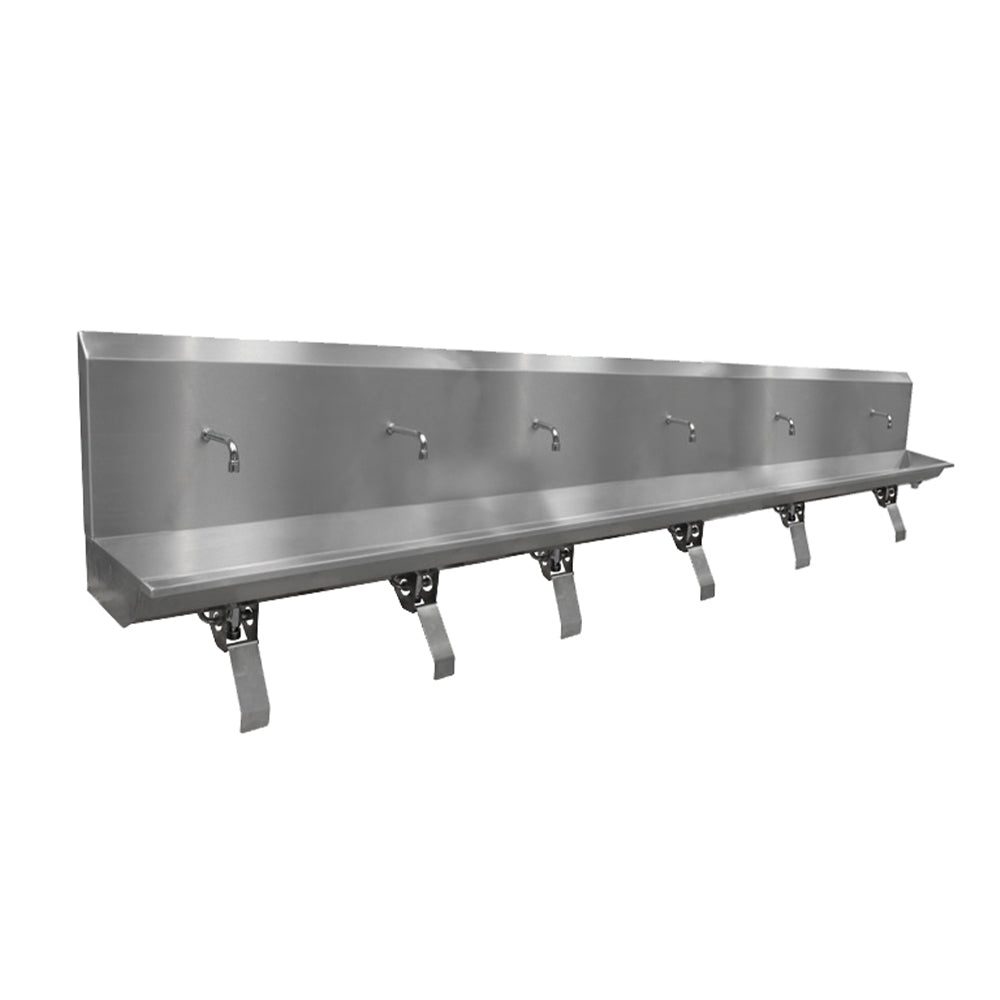Stainless steel six station knee operated wash trough