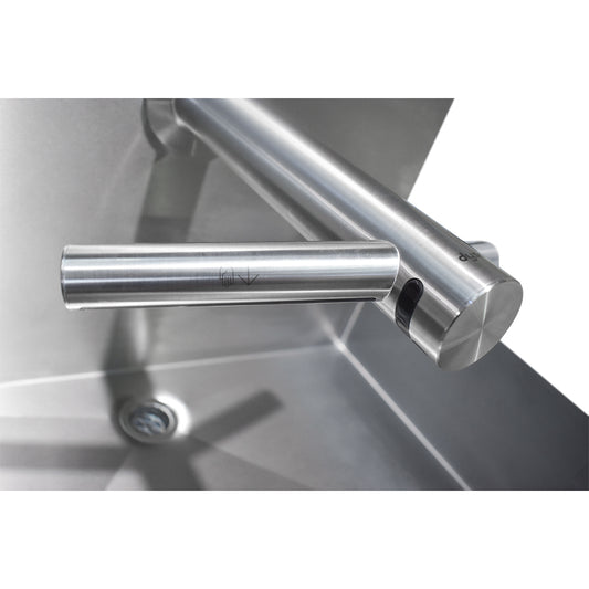 Stainless steel two station wash trough with Dyson Airblade wash + dry tap