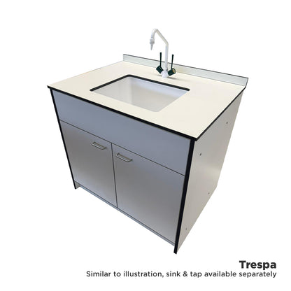 Laboratory sink and storage bench with Trespa® TopLab® Base worktop