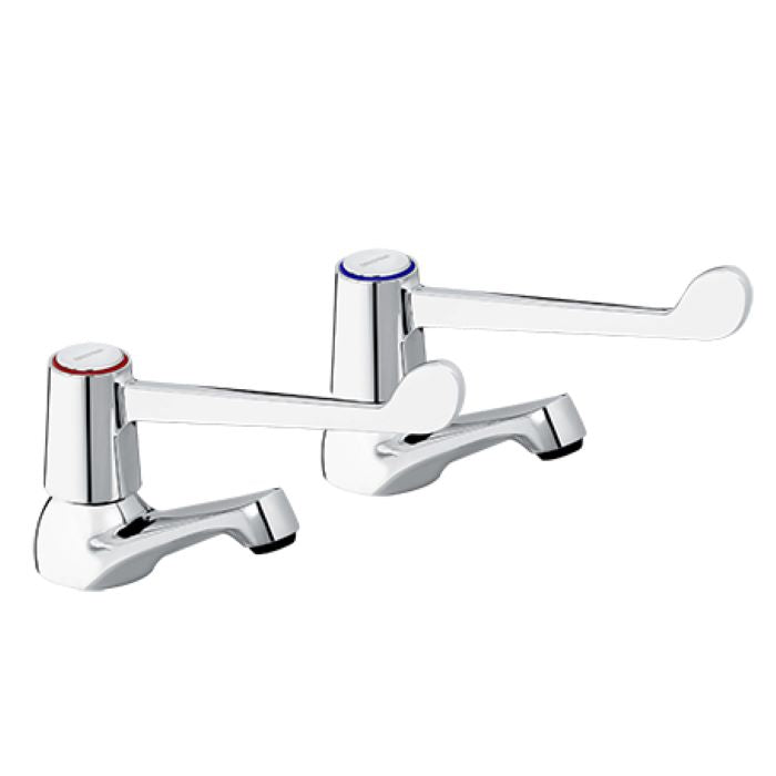 Deck mounted basin taps
