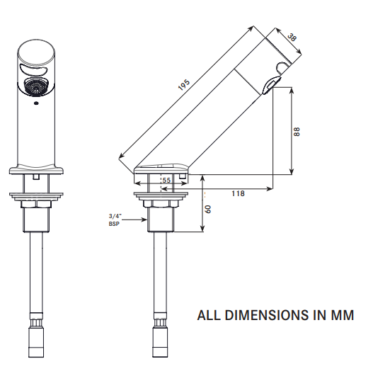 Infra-red deck-mounted 316 stainless steel tap