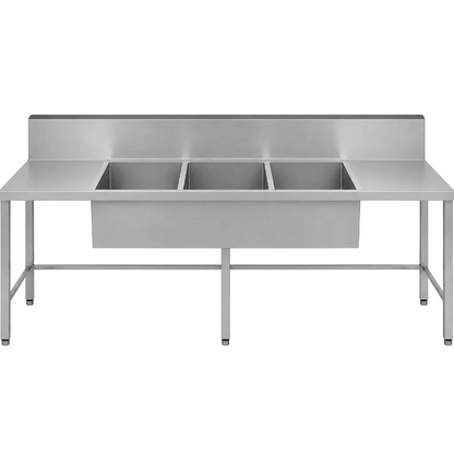 Stainless steel triple bowl utility sink with double drainer