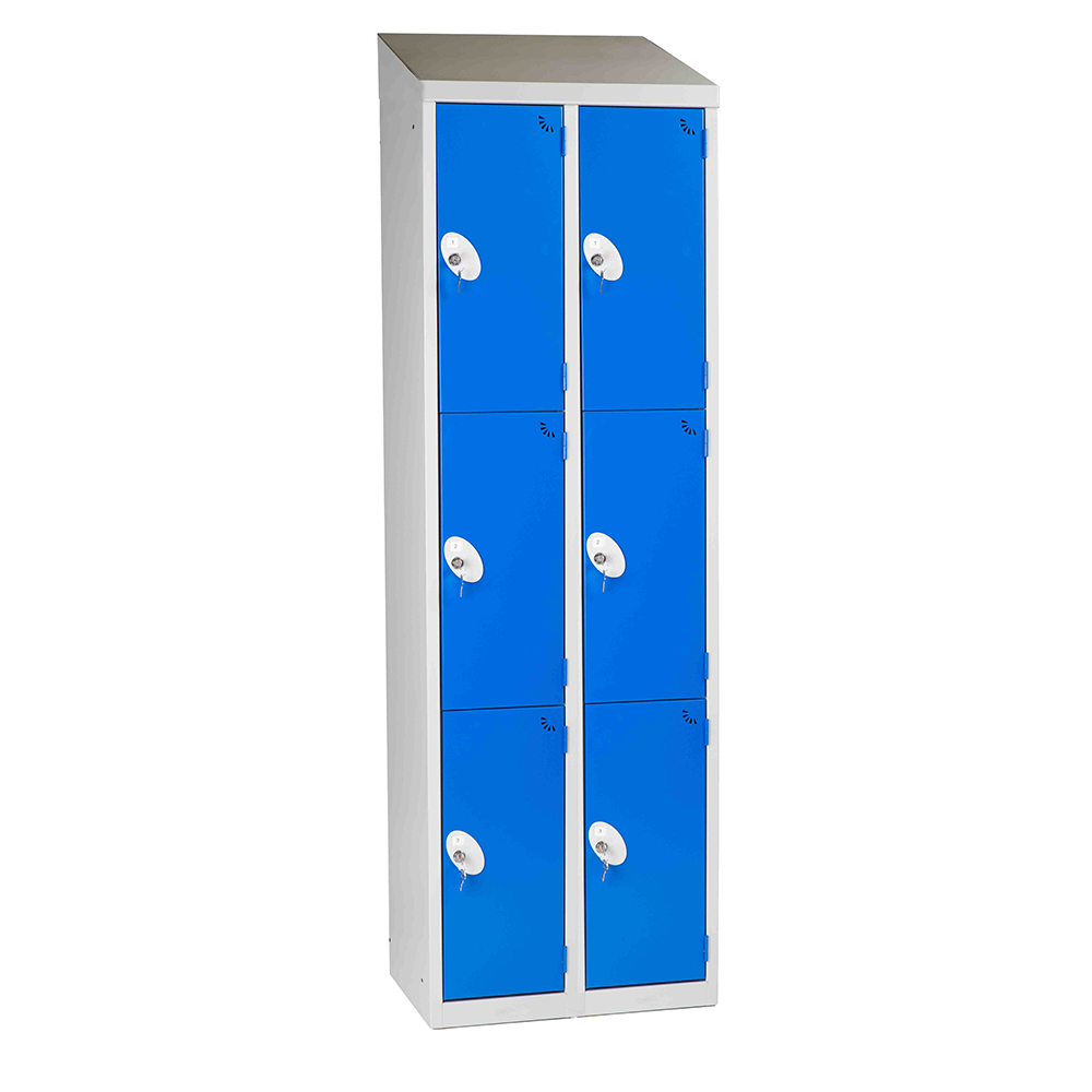 Sloping top double unit painted lockers
