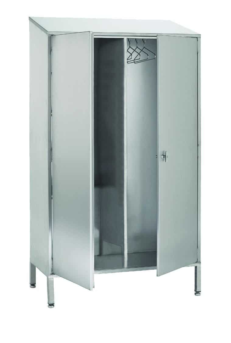 Stainless steel cupboard with garment rail