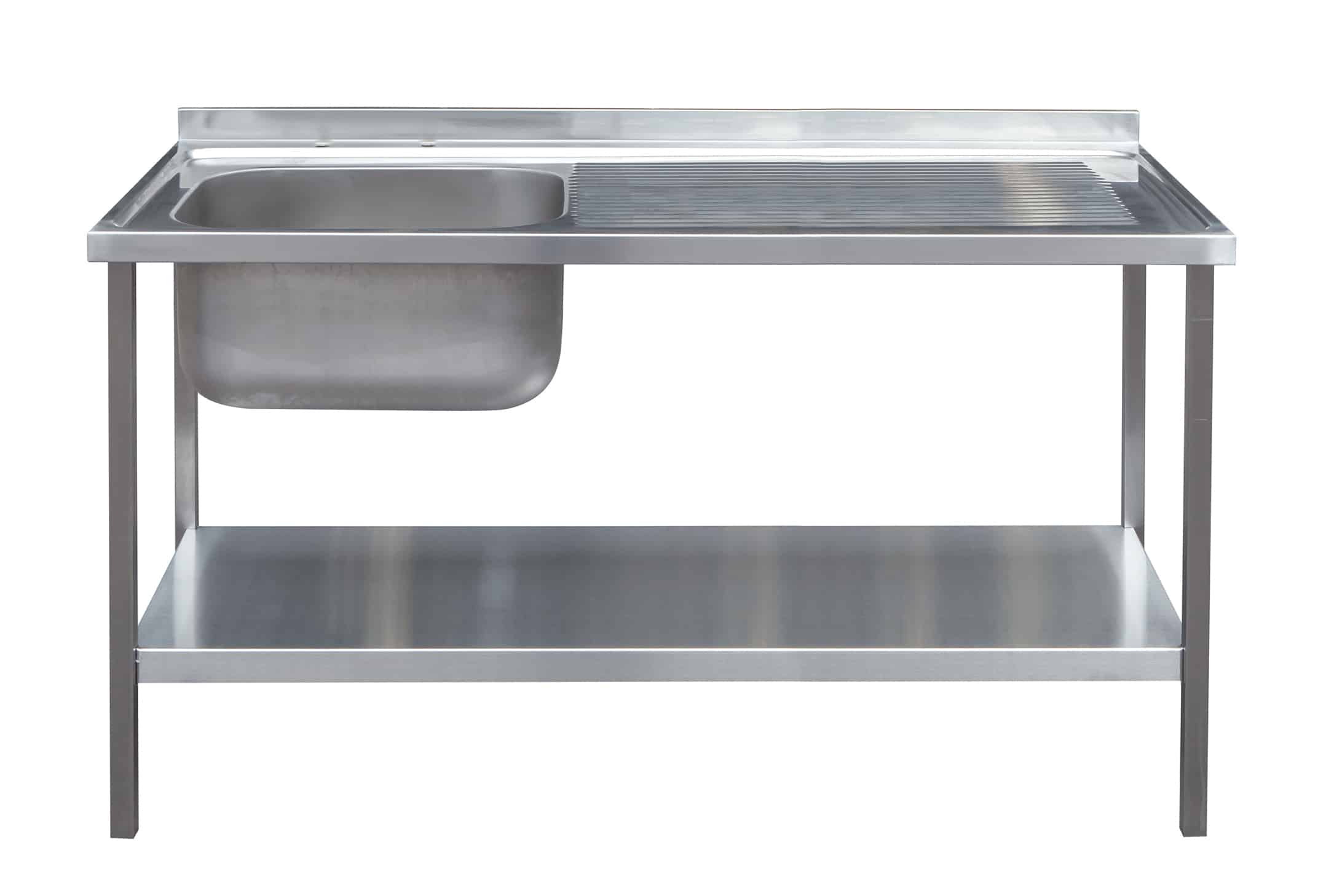 Stainless steel single bowl sink with drainer and under shelf