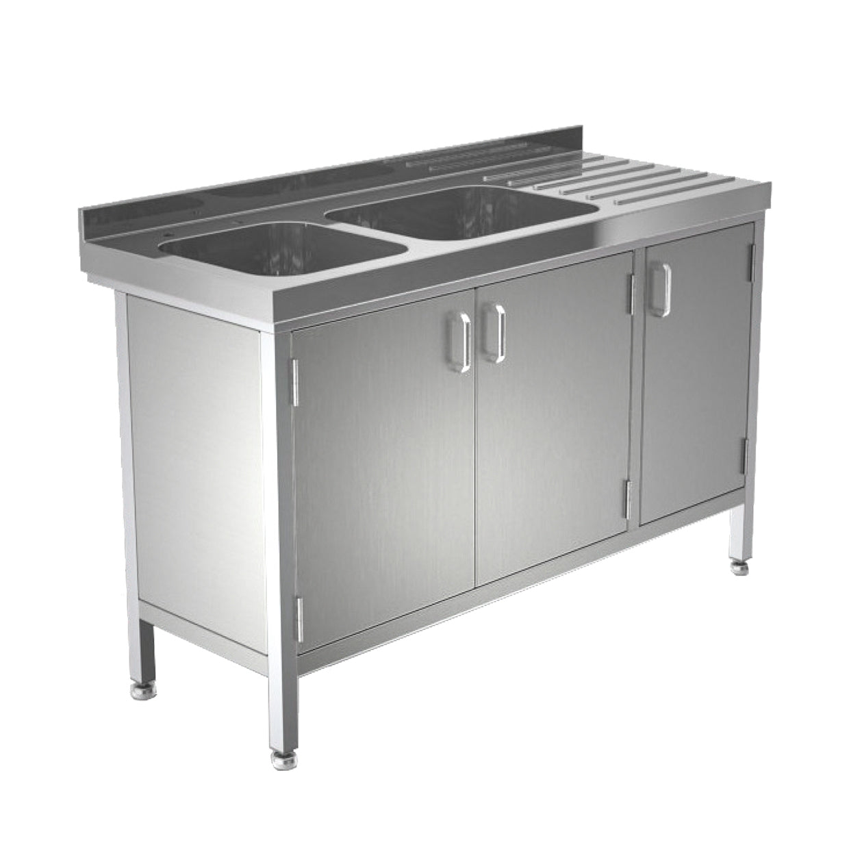 Stainless steel double bowl sink with cupboard