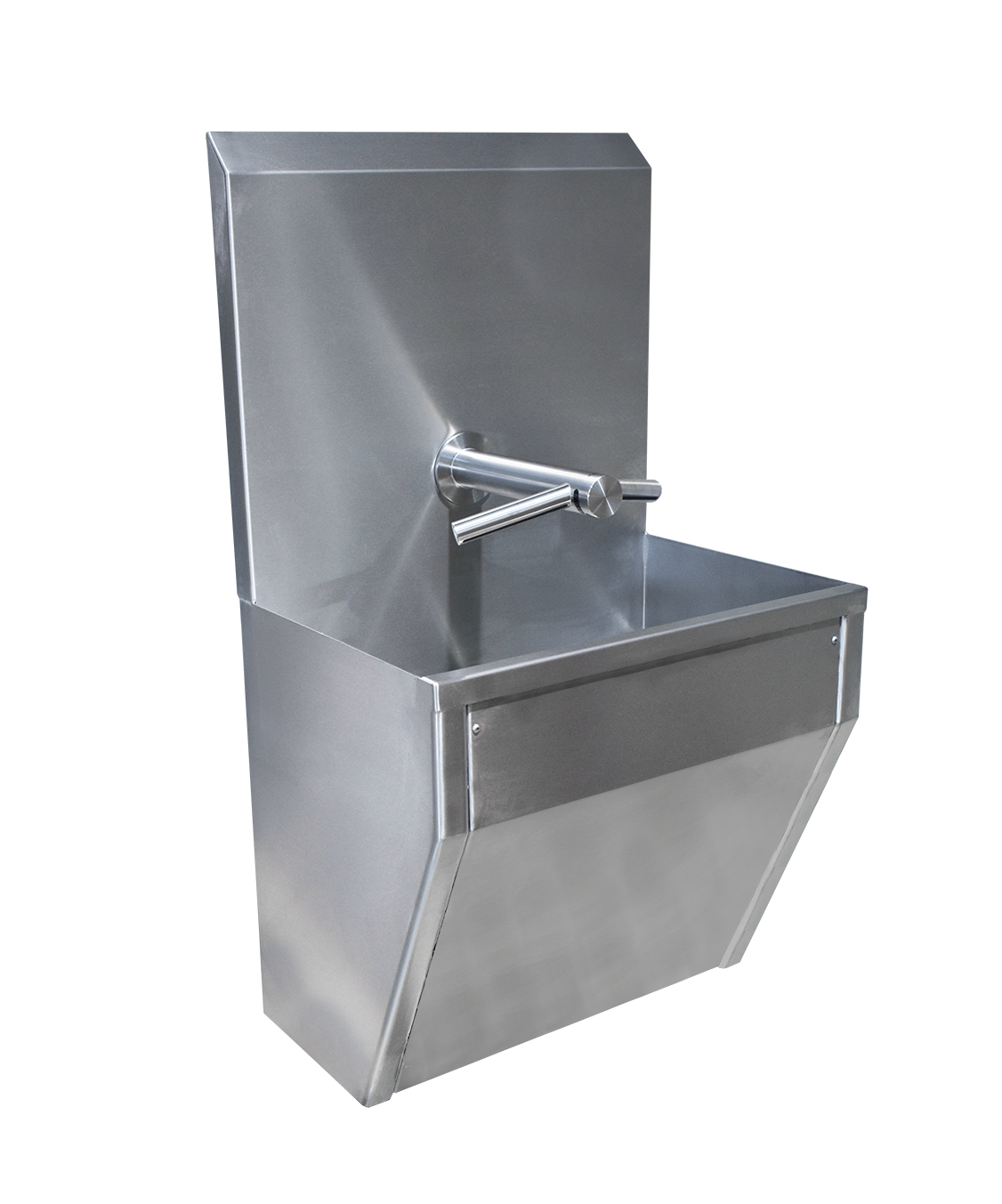 Stainless steel three station wash trough sink with dyson airblade wash + dry tap and skirt