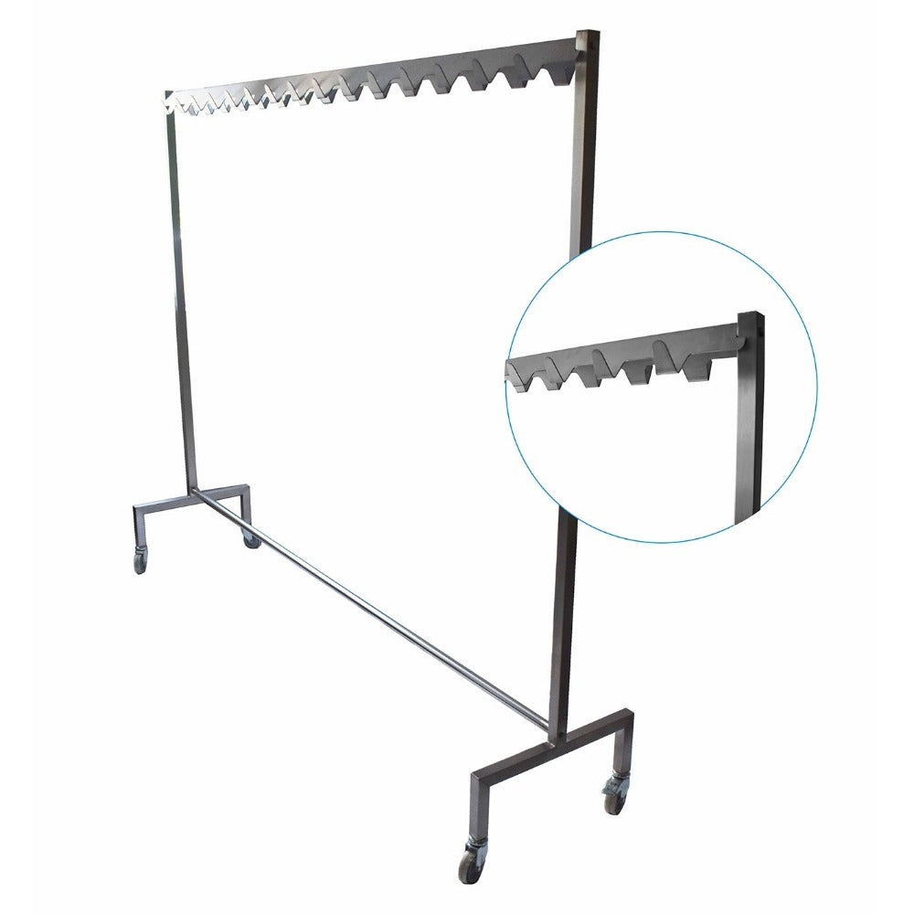 Free standing stainless steel hooked garment rail