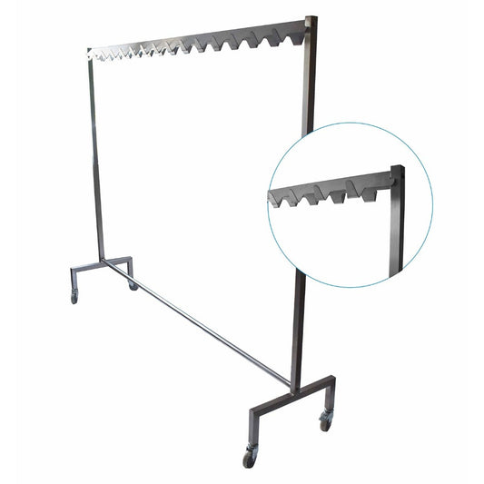 Freestanding stainless steel hooked garment rail