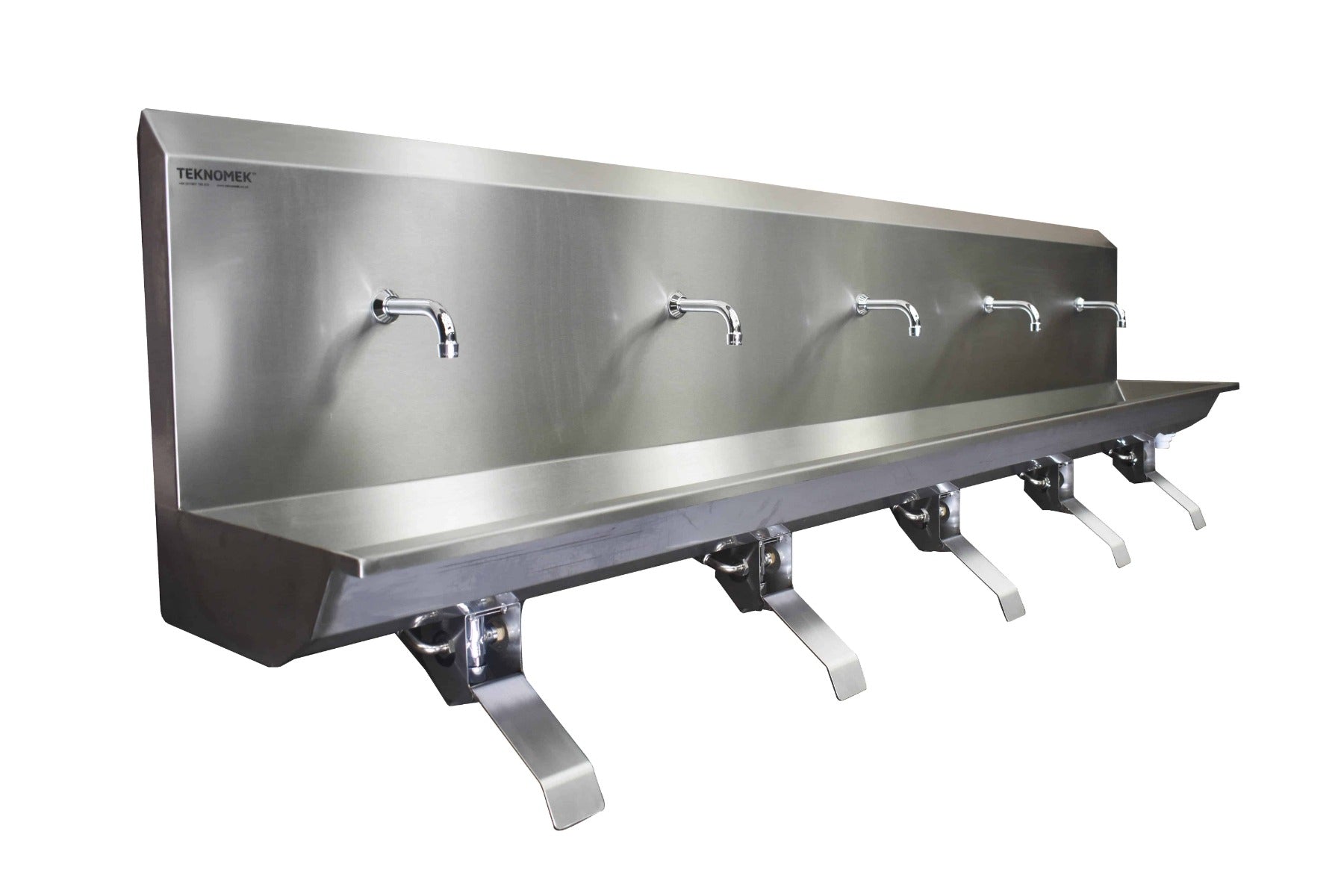 Stainless steel five station knee operated wash trough