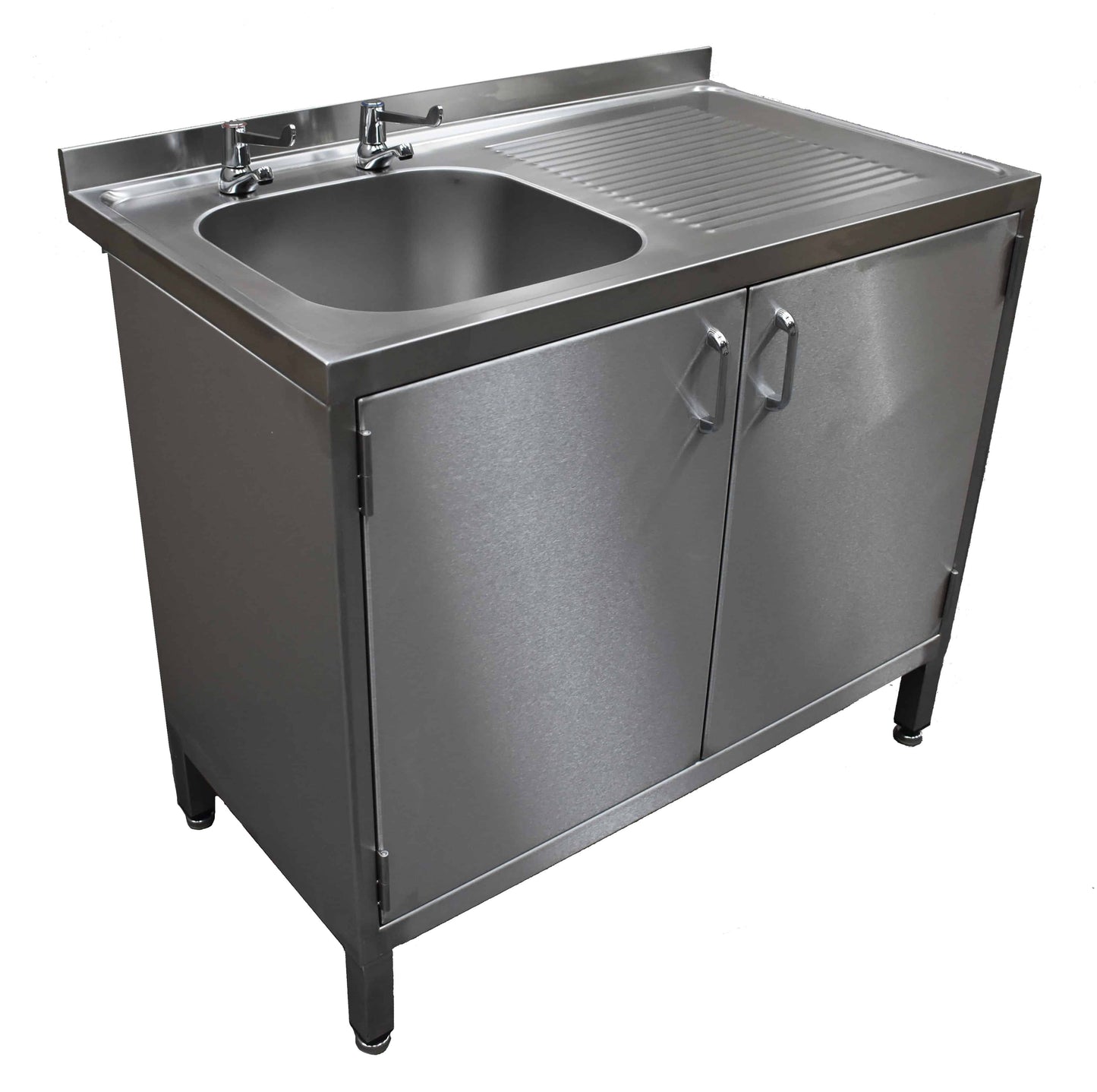 Stainless steel double bowl sink with cupboard
