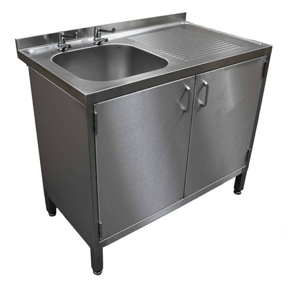 Stainless steel double bowl sink with cupboard