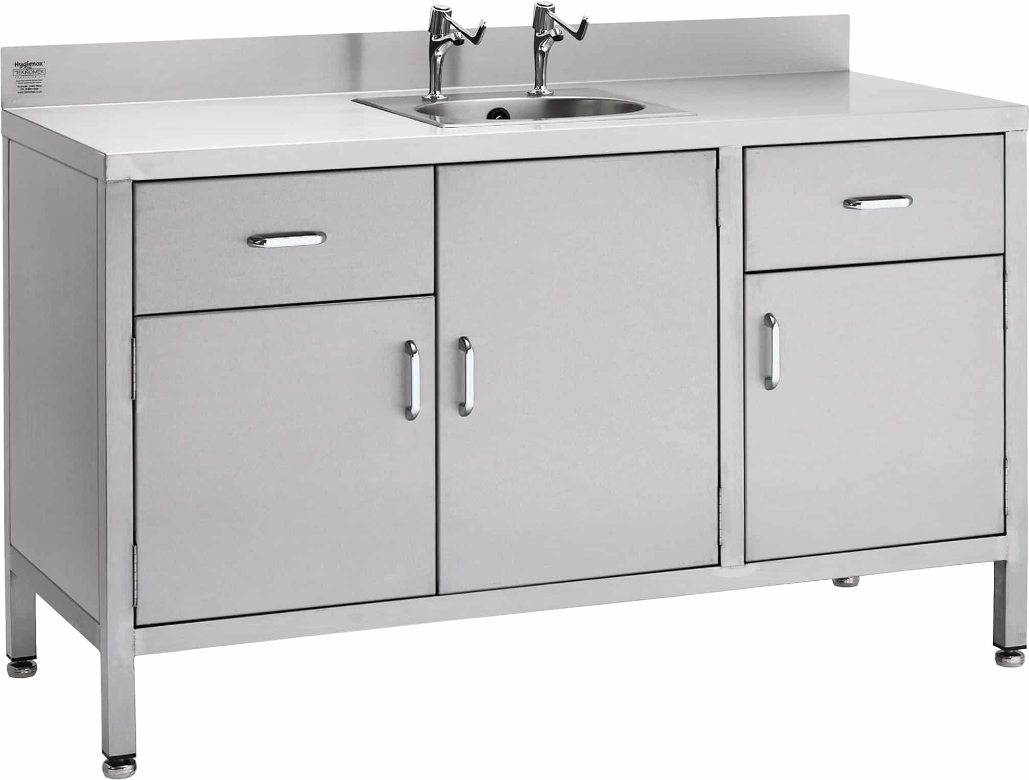 Stainless steel sink with double cupboard and 2 drawers
