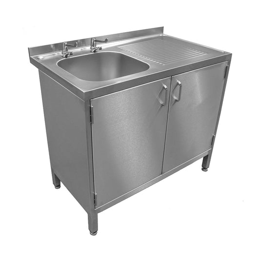 Stainless steel single bowl sink with cupboard