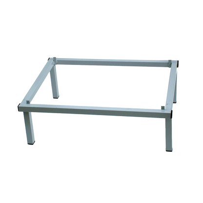 A mild steel locker stand with a rectangular base and vertical legs, designed to support lockers.