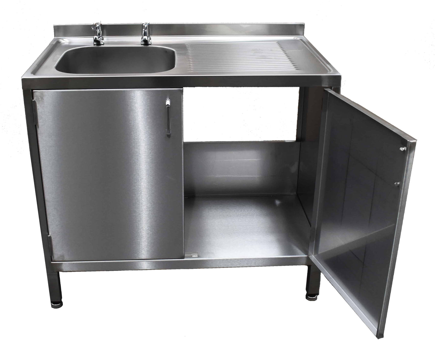Stainless steel double bowl sink with cupboard
