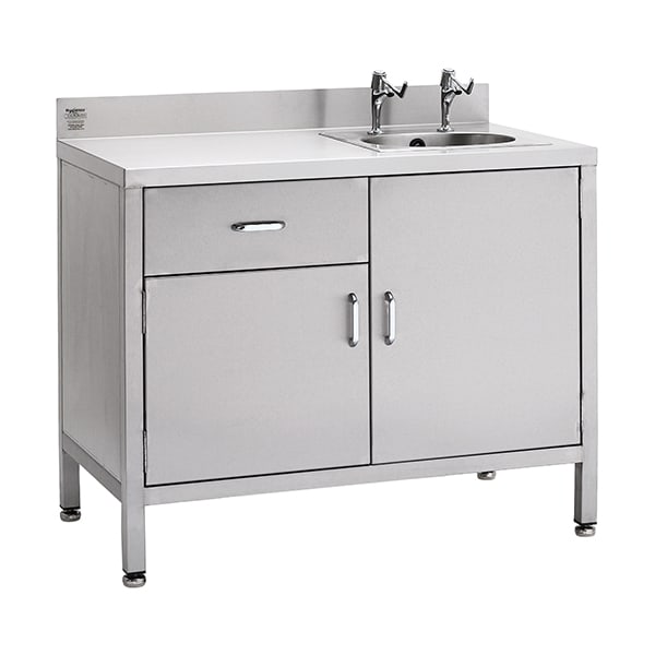 Stainless steel sink with double cupboard and drawer