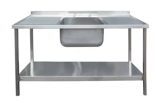 Stainless steel single bowl sink with drainer and under shelf