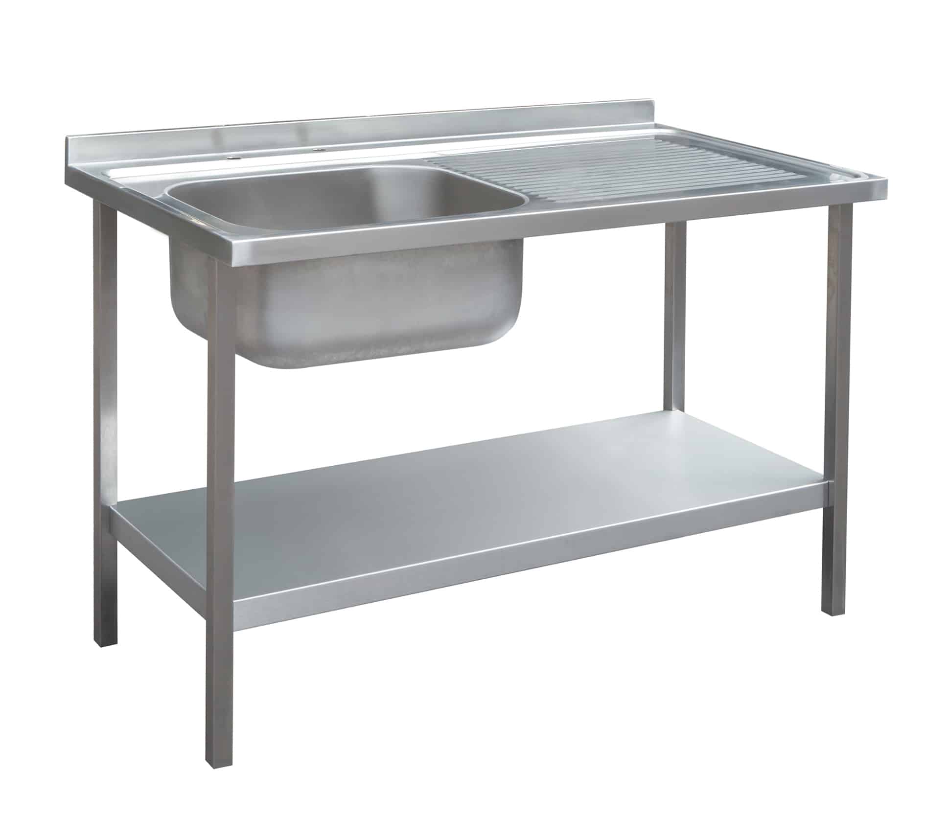 Stainless steel single bowl sink with drainer and under shelf